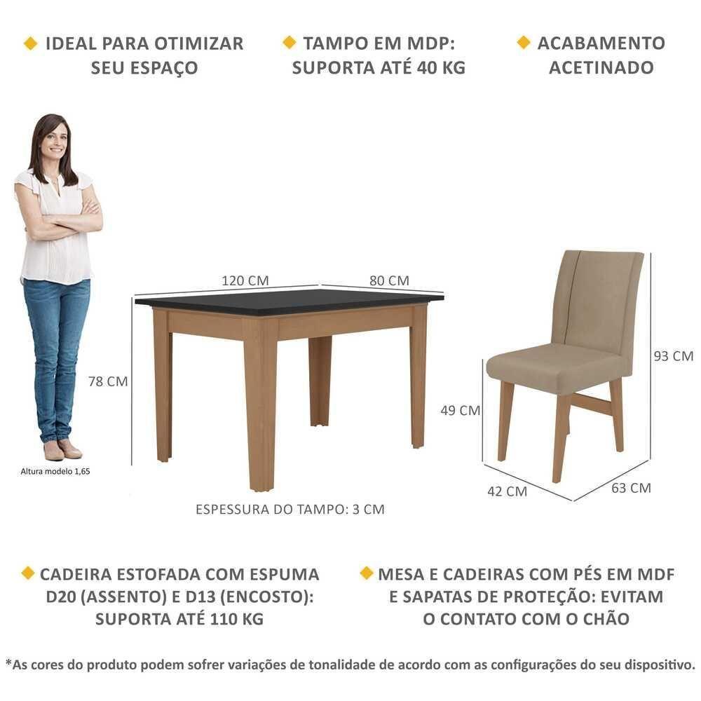 Conjunto Mesa De Jantar 4 Cadeiras Madeirado/Preto/Mascavo - 5