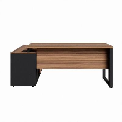 Mesa Diretor Office 150/180cm Com Armário Lateral-pé Quadro Nogal/preto