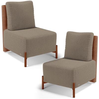 Kit 02 Poltronas Decorativas Sala De Estar Living Hungria L02 Couríssimo Camel Bouclê Bege - Lyam