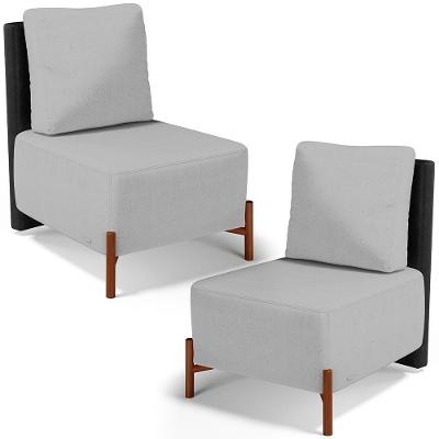 Kit 02 Poltronas Decorativas Sala De Estar Living Hungria L02 Couríssimo Preto Linho Cinza - Lyam