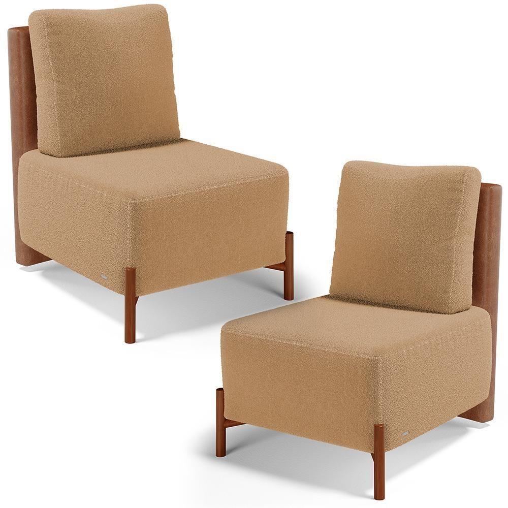 Kit 02 Poltronas Decorativas Sala Estar Living Hungria L02 Couríssimo Camel Bouclê Mostarda - Lyam - 1