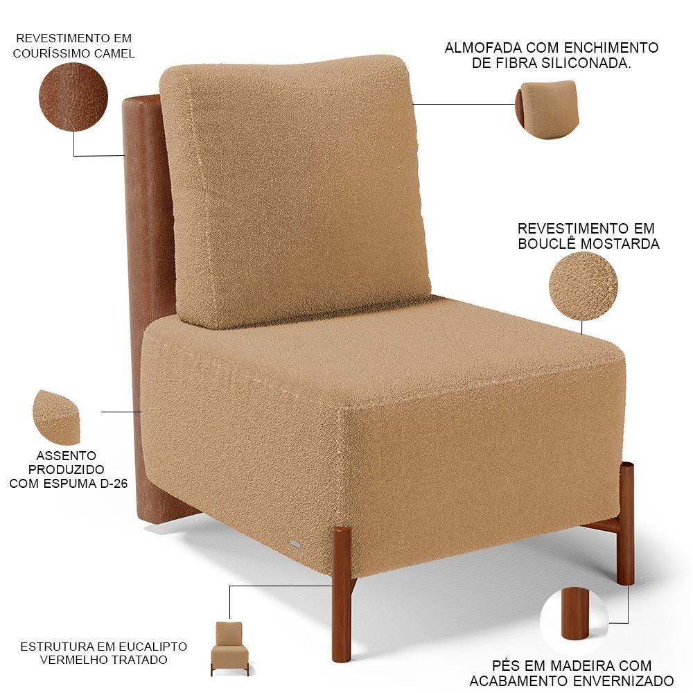 Kit 02 Poltronas Decorativas Sala Estar Living Hungria L02 Couríssimo Camel Bouclê Mostarda - Lyam - 4