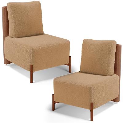 Kit 2 Poltronas Decorativas Hungria L02 Couríssimo Bouclê Mostarda Lyam Decor