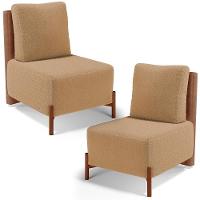 Kit 02 Poltronas Decorativas Sala Estar Living Hungria L02 Couríssimo Camel Bouclê Mostarda - Lyam - 1