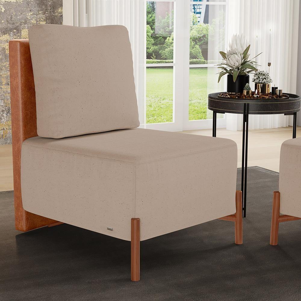 Kit 02 Poltronas Decorativas Sala Estar Living Hungria L02 Couríssimo Camel Linho Bege Escuro - Lyam - 2