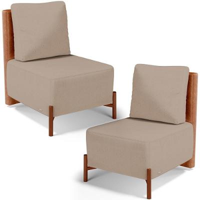Kit 02 Poltronas Decorativas Sala Estar Living Hungria L02 Couríssimo Camel Linho Bege Escuro - Lyam