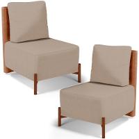 Kit 02 Poltronas Decorativas Sala Estar Living Hungria L02 Couríssimo Camel Linho Bege Escuro - Lyam - 1