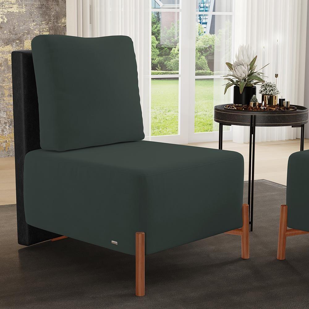 Kit 2 Poltronas Decorativas Sala Estar Living Hungria L02 Couríssimo Preto Suede Verde Musgo - Lyam - 2