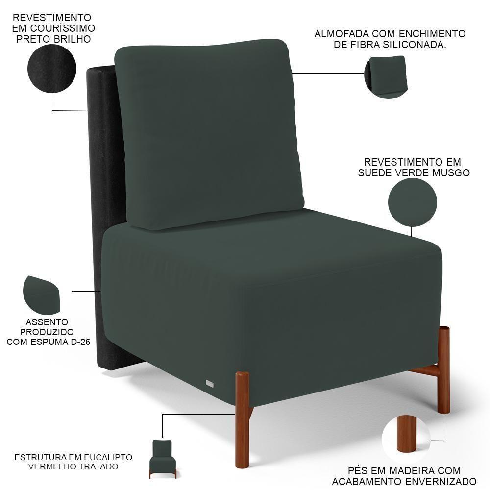 Kit 2 Poltronas Decorativas Sala Estar Living Hungria L02 Couríssimo Preto Suede Verde Musgo - Lyam - 4