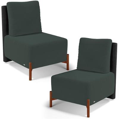 Kit 2 Poltronas Decorativas Hungria L02 Sala de Estar Couríssimo Suede Preto Verde Lyam Decor