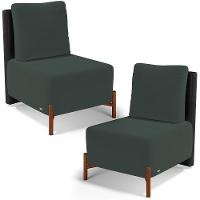 Kit 2 Poltronas Decorativas Sala Estar Living Hungria L02 Couríssimo Preto Suede Verde Musgo - Lyam - 1