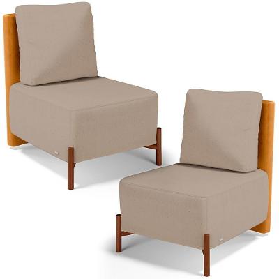 Kit 2 Poltronas Decorativas Hungria L02 Couríssimo Whisky Linho Bege Escuro Lyam Decor