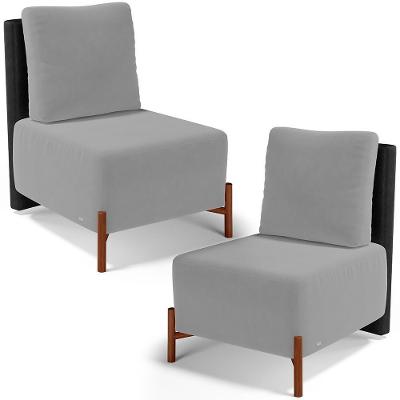 Kit 2 Poltronas Decorativas Hungria L02 Couríssimo Preto Suede Cinza Lyam Decor