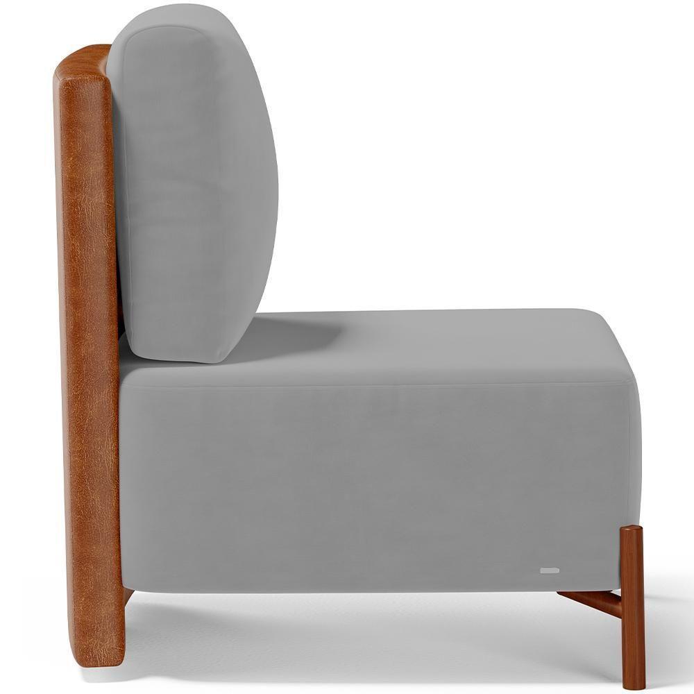 Kit 02 Poltronas Decorativas Sala De Estar Living Hungria L02 Couríssimo Camel Suede Cinza - Lyam - 7