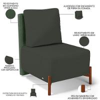 Kit 02 Poltronas Decorativas Sala De Estar Living Pés Madeira Hungria L02 Couríssimo Verde Linho Verde Musgo - Lyam
