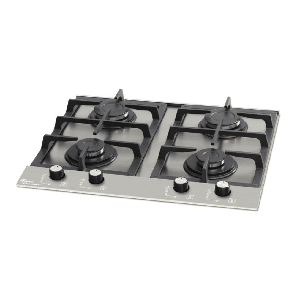Cooktop A Gás Fischer 4 Bocas Platinium Com Trempe De Ferro Fundido Mesa Aço Bivolt - 1