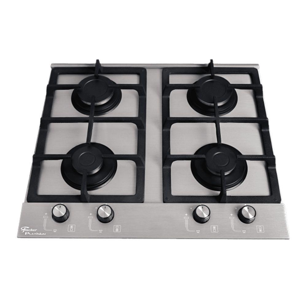 Cooktop A Gás Fischer 4 Bocas Platinium Com Trempe De Ferro Fundido Mesa Aço Bivolt - 2