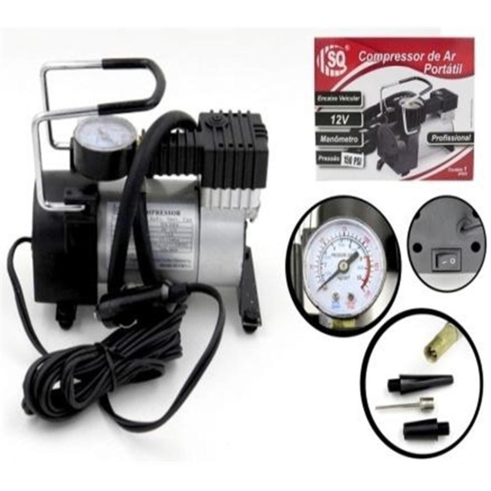 Mini Compressor De Ar 12v Automotivo Multiuso Em Metal Com Manometro Calibrador E Inflador De Pneu Bola Balão - 4