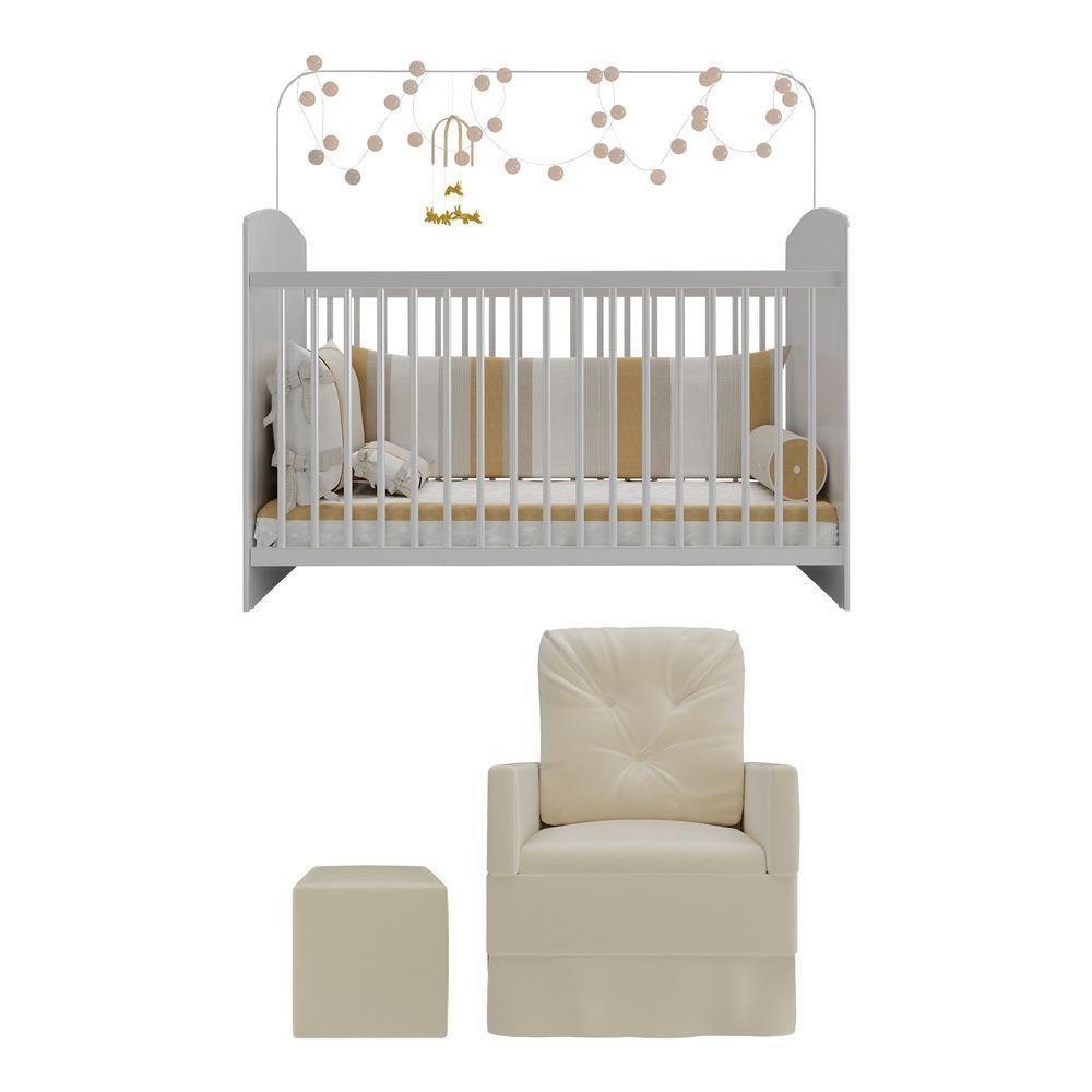 Berço Com Poltrona De Amamentação E Puff Ana Lívia Mp4075 Branco/Bege Branco/Bege - 2