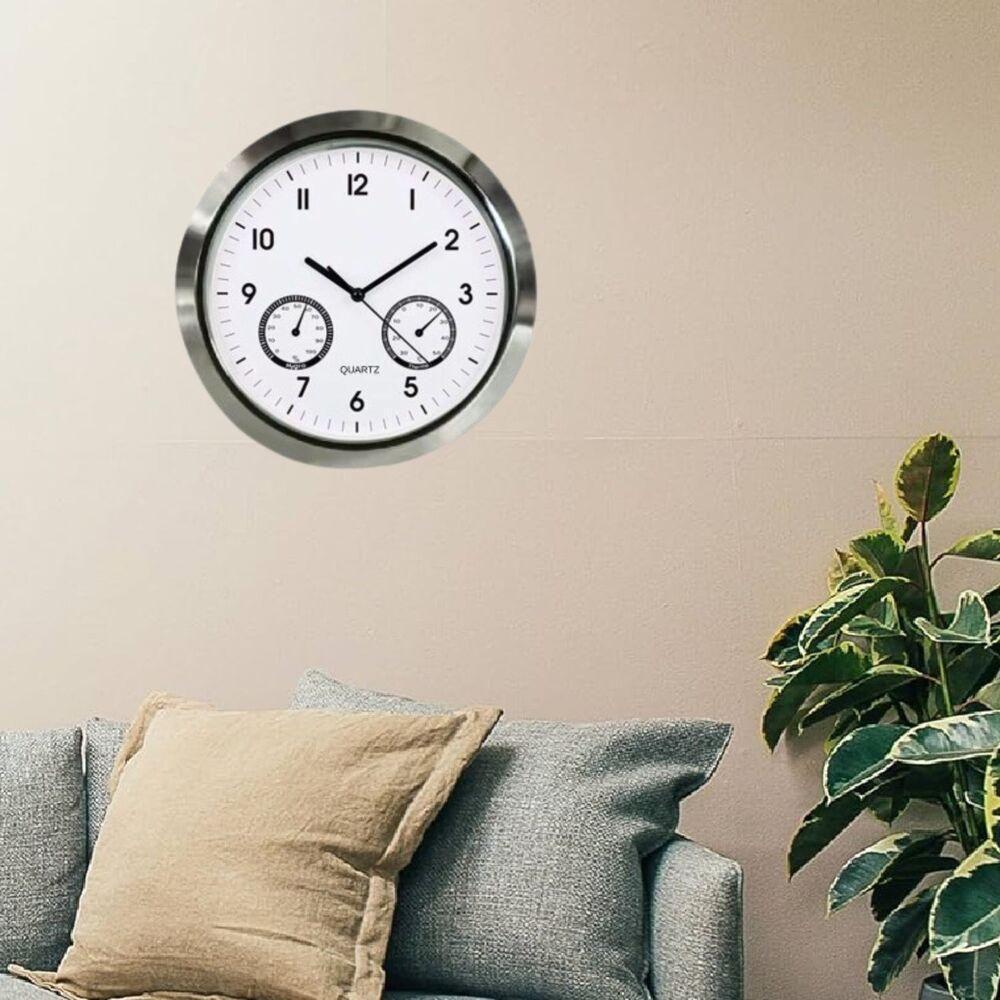 Relogio Termometro Higrometro De Parede Cozinha Escritorio Sala Quarto Consultorio Medidor Temperatura Umidade Luxo - 4