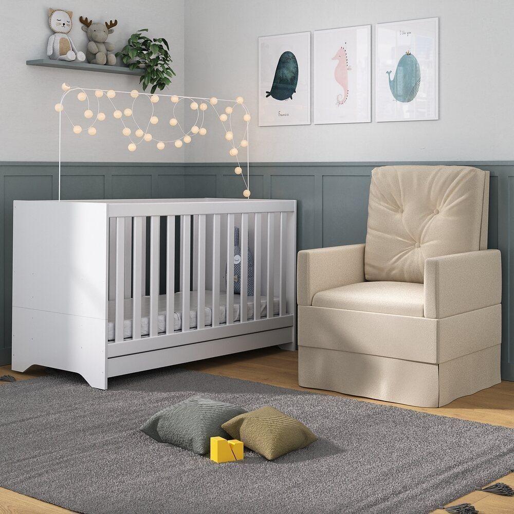 Berço 3X1 Com Colchão Incluso E Poltrona De Amamentação Elza Mp4088 Branco/Bege Branco/Bege - 1