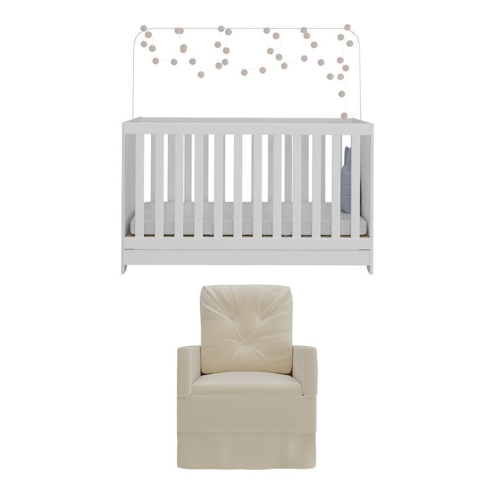 Berço 3X1 Com Colchão Incluso E Poltrona De Amamentação Elza Mp4088 Branco/Bege Branco/Bege - 2