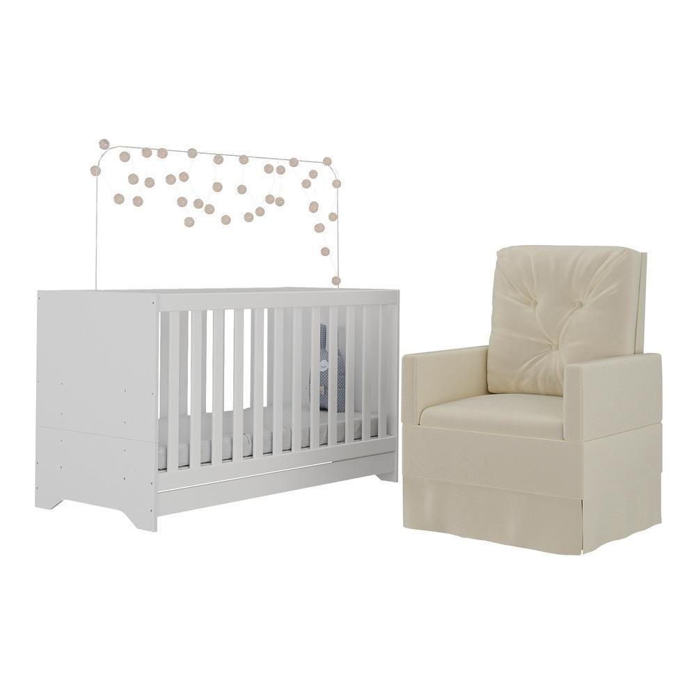Berço 3X1 Com Colchão Incluso E Poltrona De Amamentação Elza Mp4088 Branco/Bege Branco/Bege - 5