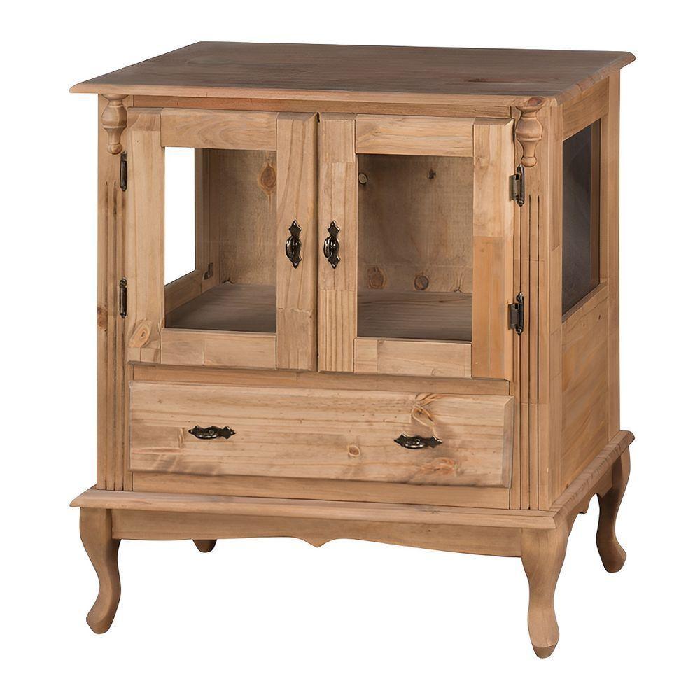 Cristaleira De Madeira 2 Portas 1 Gaveta Vidros Na Lateral Pés Luiz Xv - 1