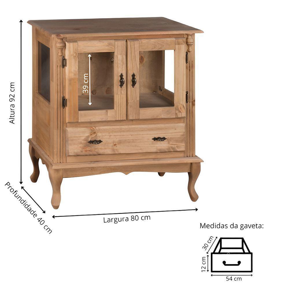 Cristaleira De Madeira 2 Portas 1 Gaveta Vidros Na Lateral Pés Luiz Xv - 3