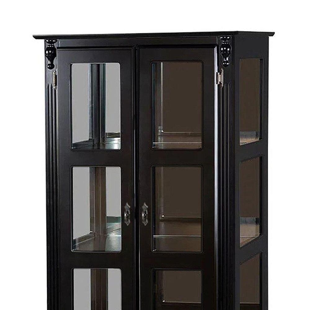 Cristaleira De Madeira 2 Portas 1 Gaveta, Vidros Na Lateral E Espelho No Fundo Pés Luiz Xv - 3