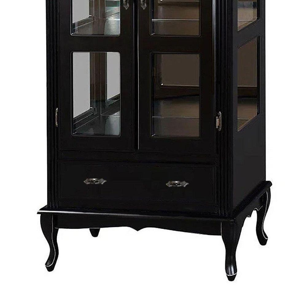 Cristaleira De Madeira 2 Portas 1 Gaveta, Vidros Na Lateral E Espelho No Fundo Pés Luiz Xv - 4