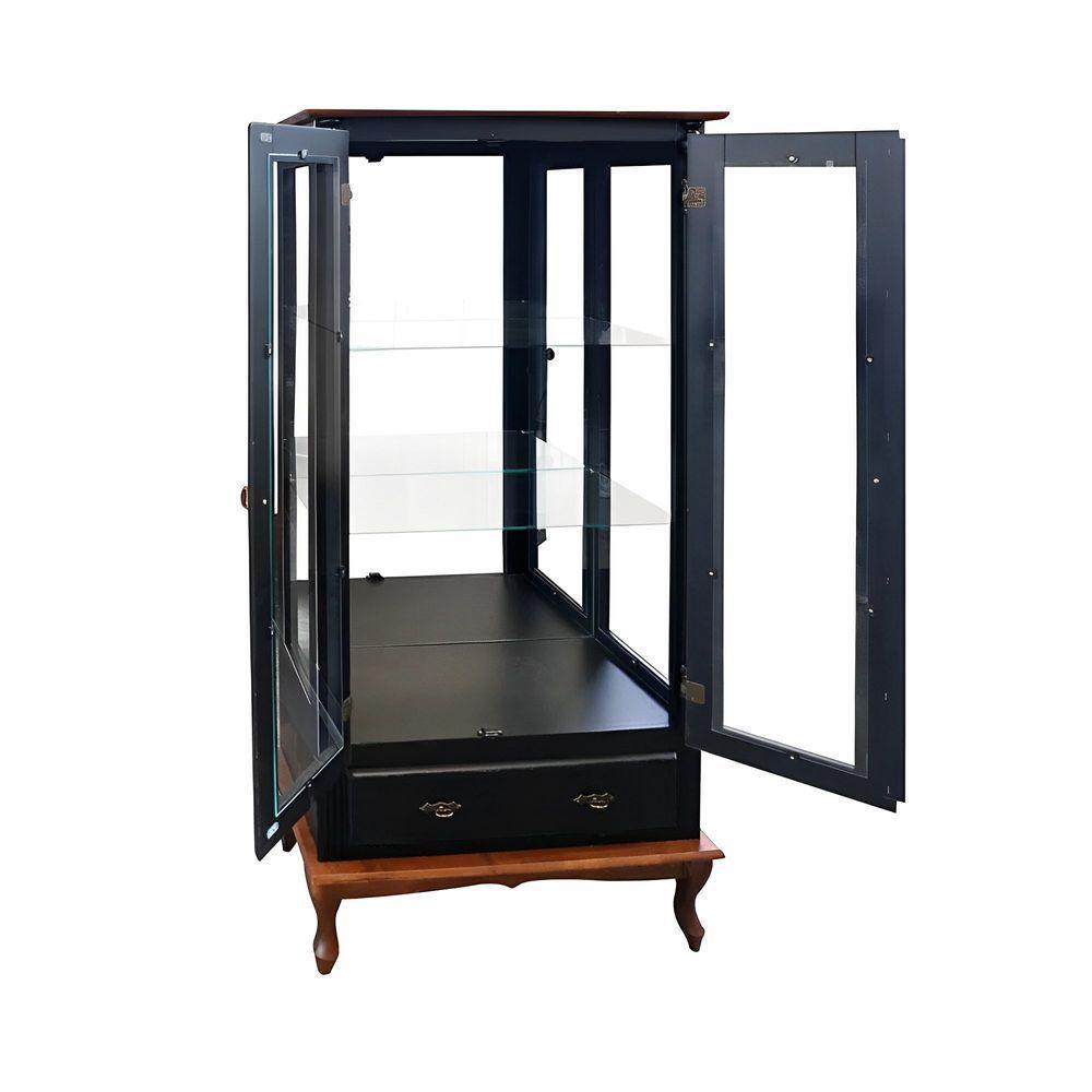 Cristaleira Rústica De Madeira 2 Portas E 1 Gaveta - Pés Luiz Xv - Preto Laca Com Tampo E Base Imbuia Glazer - 3