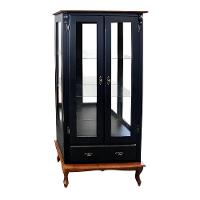 Cristaleira Rústica De Madeira 2 Portas E 1 Gaveta - Pés Luiz Xv - Preto Laca Com Tampo E Base Imbuia Glazer - 1