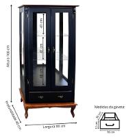 Cristaleira Rústica De Madeira 2 Portas E 1 Gaveta - Pés Luiz Xv - Preto Laca Com Tampo E Base Imbuia Glazer - 4