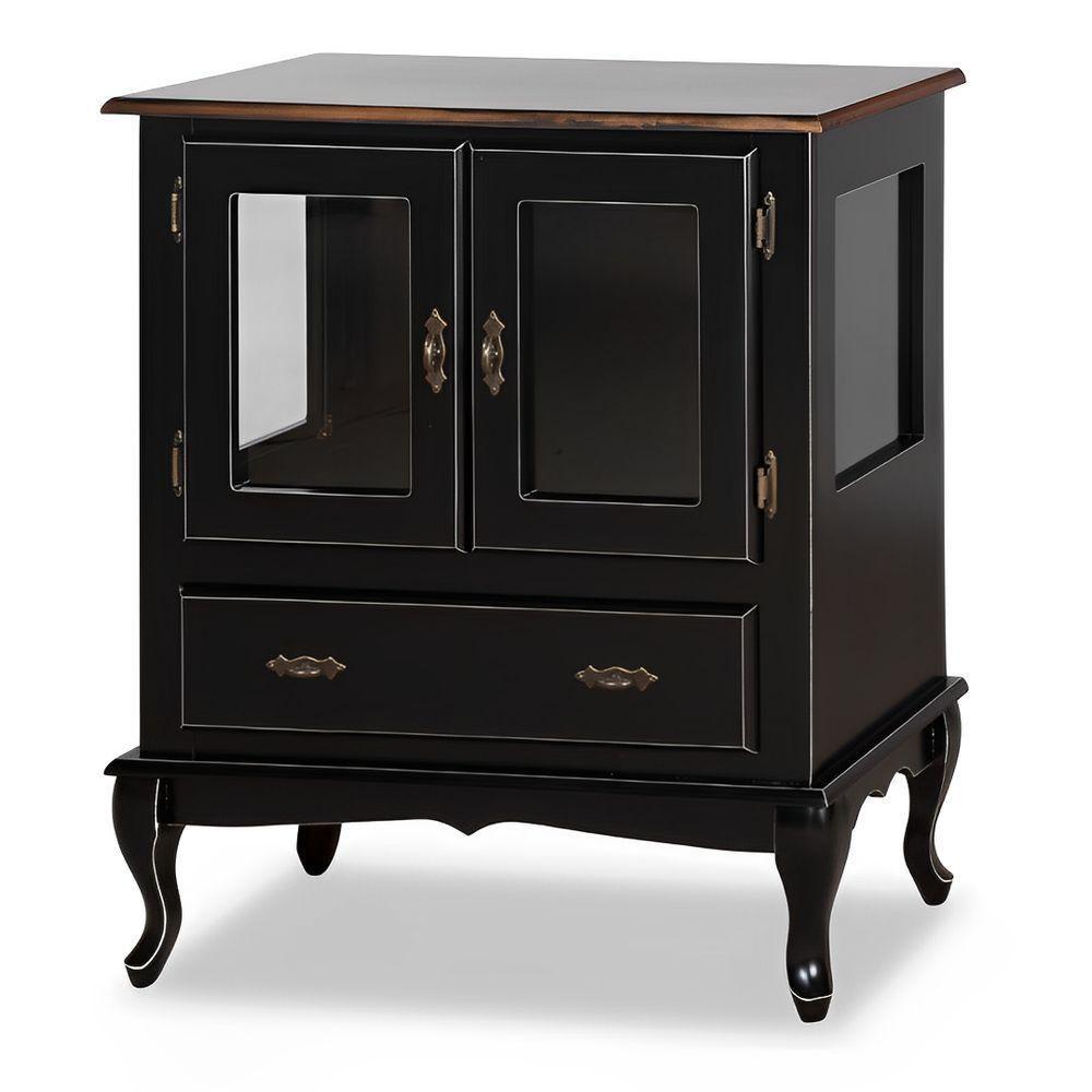 Cristaleira De Madeira 2 Portas 1 Gaveta Vidros Na Lateral Pés Luiz Xv - 1