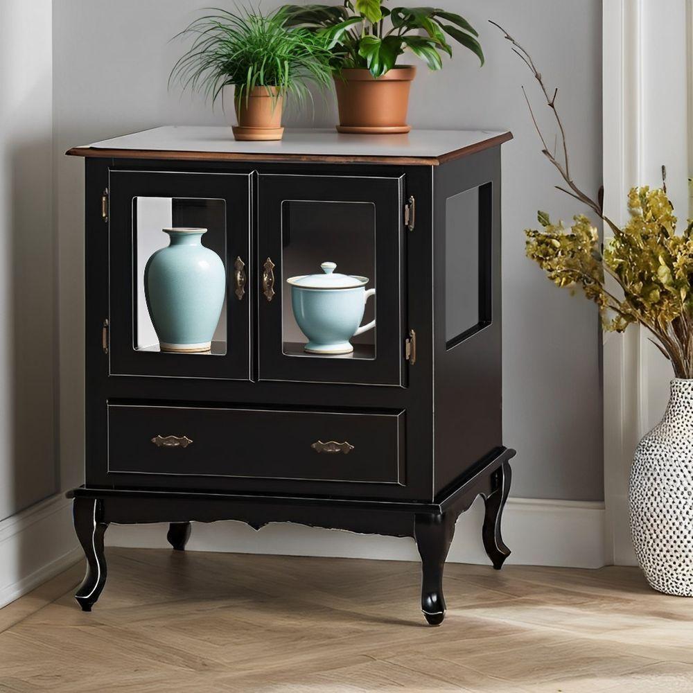 Cristaleira De Madeira 2 Portas 1 Gaveta Vidros Na Lateral Pés Luiz Xv - 2