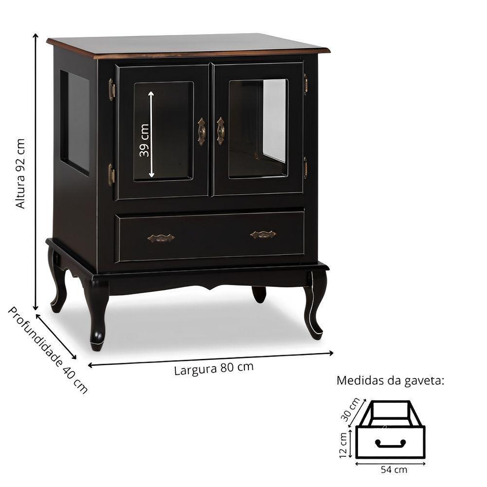 Cristaleira De Madeira 2 Portas 1 Gaveta Vidros Na Lateral Pés Luiz Xv - 4