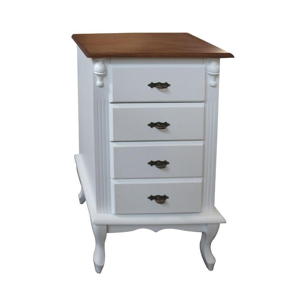 Mesa De Cabeceira De Madeira Rústica 4 Gavetas Pés Luiz Xv - Nude Laca Com Tampo E Base Imbuia Glazer - 1