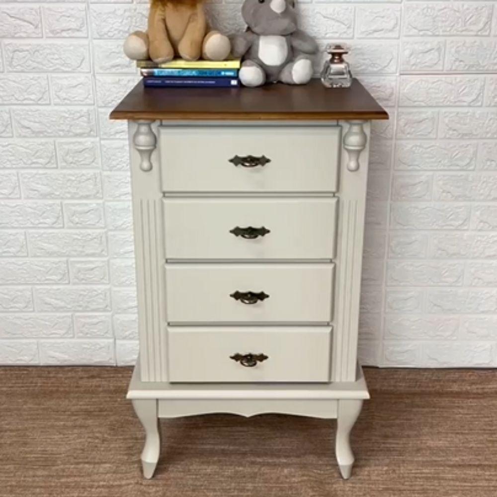 Mesa De Cabeceira De Madeira Rústica 4 Gavetas Pés Luiz Xv - Nude Laca Com Tampo E Base Imbuia Glazer - 2