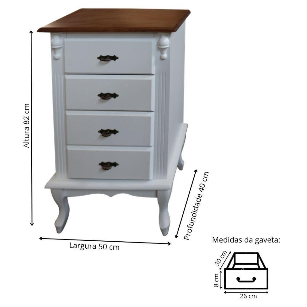 Mesa De Cabeceira De Madeira Rústica 4 Gavetas Pés Luiz Xv - Nude Laca Com Tampo E Base Imbuia Glazer - 4