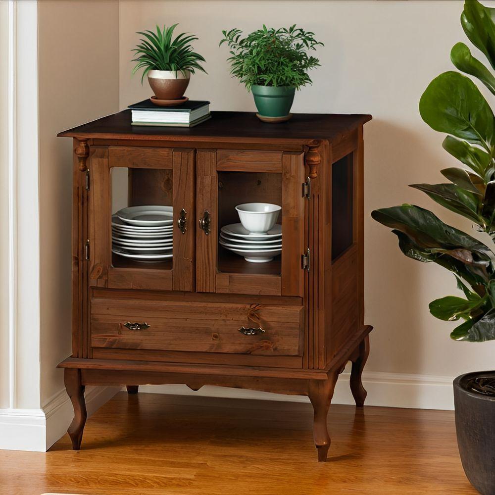 Cristaleira De Madeira 2 Portas 1 Gaveta Vidros Na Lateral Pés Luiz Xv - 2