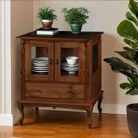 Cristaleira De Madeira 2 Portas 1 Gaveta Vidros Na Lateral Pés Luiz Xv - 2