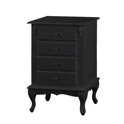 Mesa De Cabeceira De Madeira Rústica 4 Gavetas Pés Luiz Xv - Preto Laca