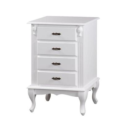 Mesa De Cabeceira De Madeira Rústica 4 Gavetas Pés Luiz Xv - Branco Laca