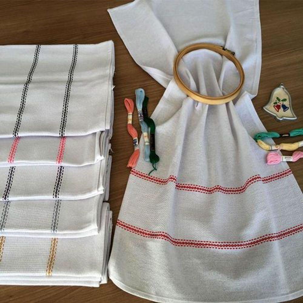 Pano De Prato Lomaer Sacaria Barra Etamini P/bordar 03 Unidades Branco - 1