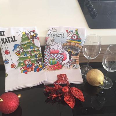Pano De Copa Lomaer Sacaria Estampado Natal 24 Unidade Branco