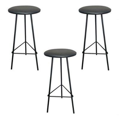 Kit 3 Banquetas Retro Ferro Industrial Assento Madeira 70cm Estofado