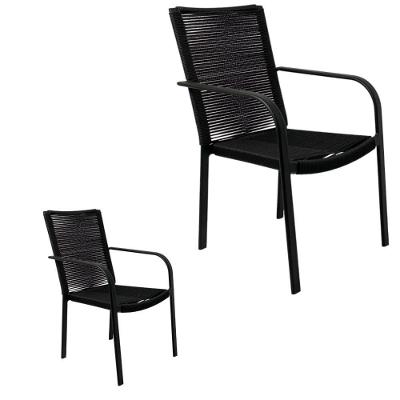 Kit 2 Cadeira Área Gourmet Alumínio Corda Sintética Preto