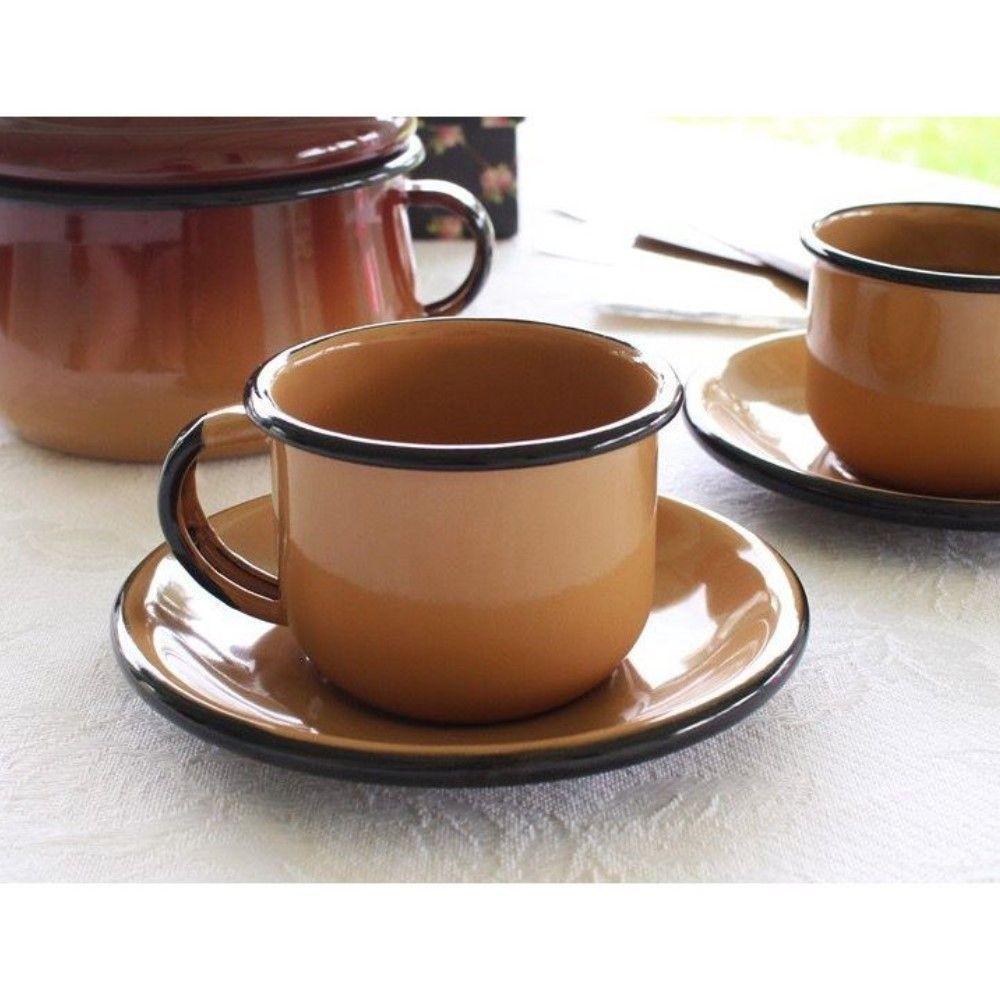 Jogo De Xícara De Cafezinho 06 Peças Esmaltada Marrom 120 Ml Ewel - 3