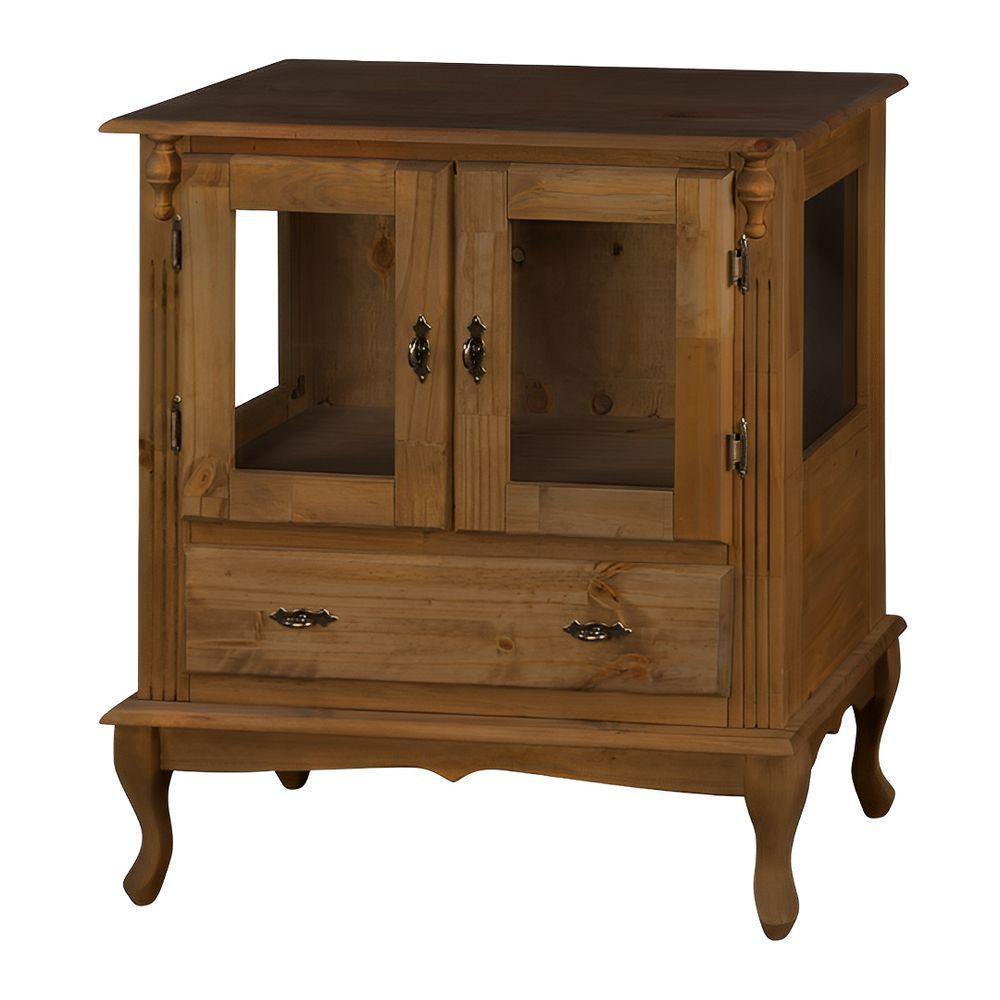 Cristaleira De Madeira 2 Portas 1 Gaveta Vidros Na Lateral Pés Luiz Xv - 1